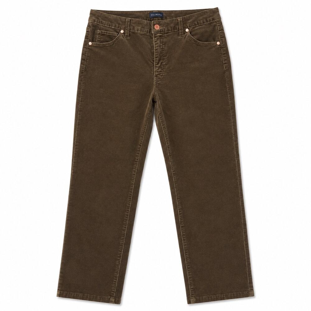 Talbots Corduroy Straight-Leg Pants in Olive Brown size 8 petite